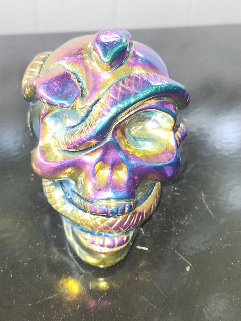 Titanium obsidian skull & snake! 1.1 pound, 3.7 inches long, 3 tall, 2.5 wide