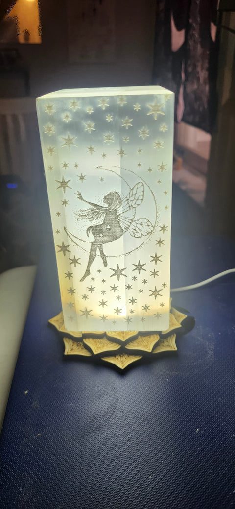 Fairy selenite lamp! 6 inches tall, 3 pounds, lotus flower led base included
