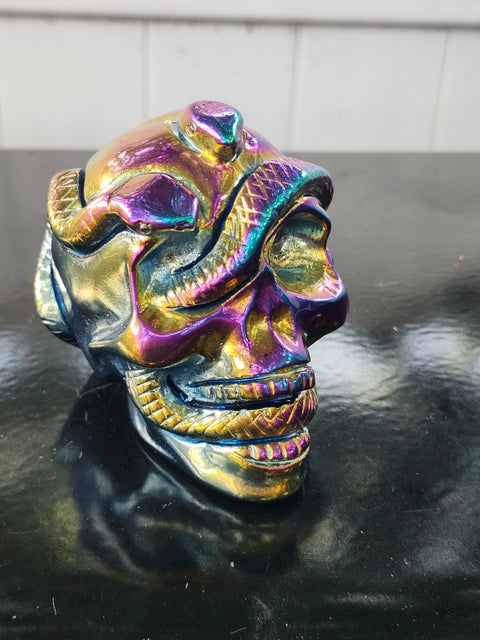 Titanium obsidian skull & snake! 1.1 pound, 3.7 inches long, 3 tall, 2.5 wide