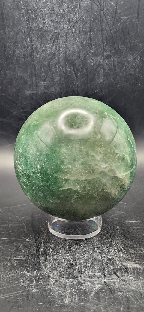 Green florite sphere with silver sparkles!! 68.5mm, 15.7 ounces