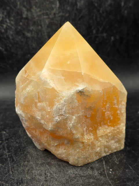 Orange calcite polished top point! 1.2 pounds, 3.2 inches tall, 2.8" wide