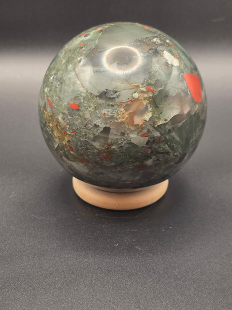 African bloodstone sphere! 74.8mm, 2.9 inches, 1.4 pounds
