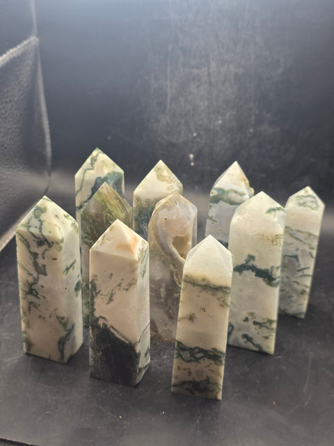 Moss agate tower! 3.1 too 3.6 inches tall!