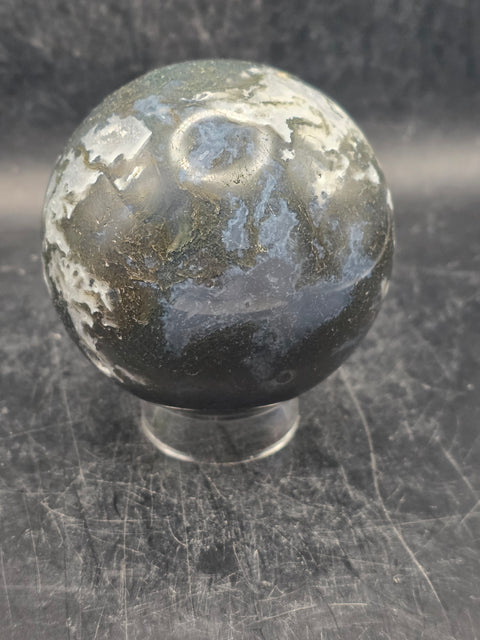 Druzy moss agate sphere! 65.8mm, 2.5 inches, 13.1 ounces
