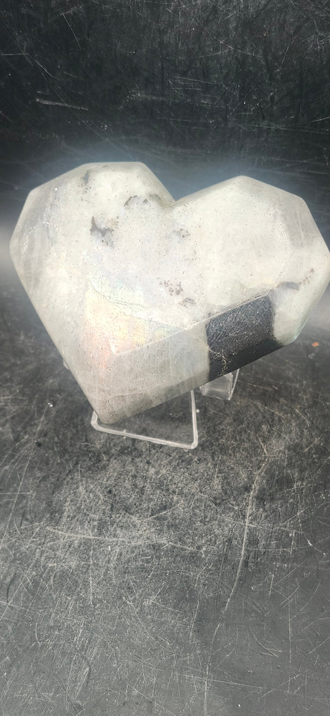 Flashy Labradorite heart! 3.2 inches tall, 2.8 wide, 7 ounces!!