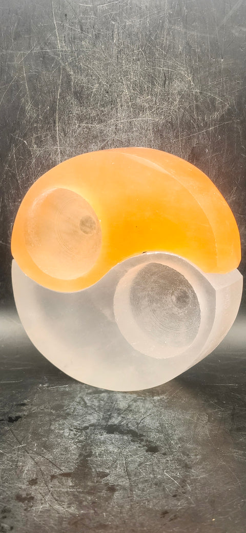 Selenite yin and yang sphere/ candle holder 1 pound, 4 inches