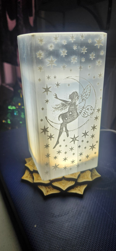Fairy selenite lamp! 6 inches tall, 3 pounds, lotus flower led base included