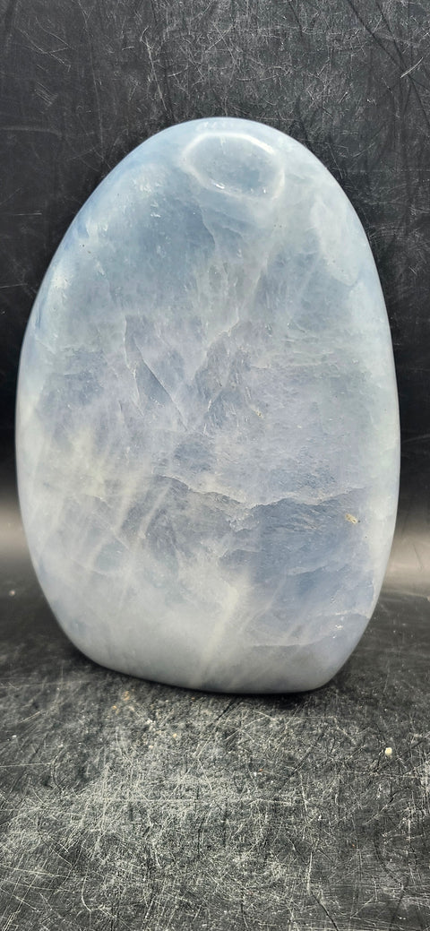 Blue calcite free form! 1.6 pounds, 4.5 inches tall, 3.5 wide