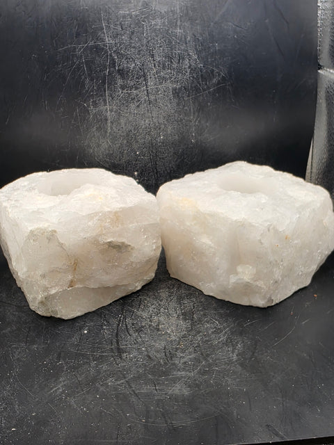 Clear quartz candle holder! 2.2 pounds, 4 inches by 3.5 inches!