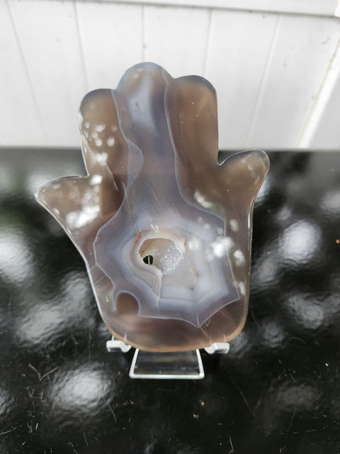 Druzy agate Hamsa hand carving! 11 ounces, 5.5 inches