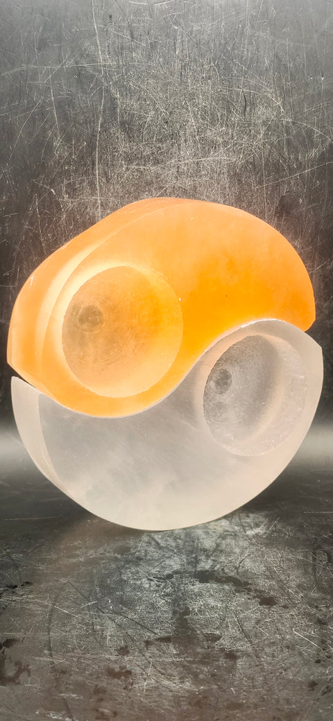 Selenite yin and yang sphere/ candle holder 1 pound, 4 inches