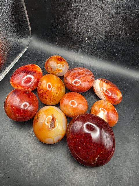 Carnelian agate palm stones! Set of 2! 1.5 to 2.6 inches!