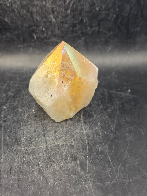 Angel aura citrine polished top point! 5.4 ounces, 2.3 inches tall