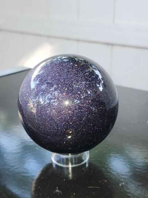 Blue golden sandstone sphere! 1.7 pounds, 78mm, 3 inches