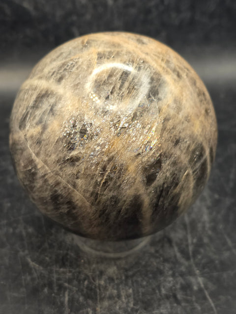 Black moonstone sphere! 73.5mm, 2.8 inches, 1.2 pounds