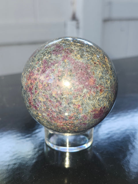 Ruby in kyanite sphere! 12.5 ounces, 57.8mm, 2.27 inches uv reactive
