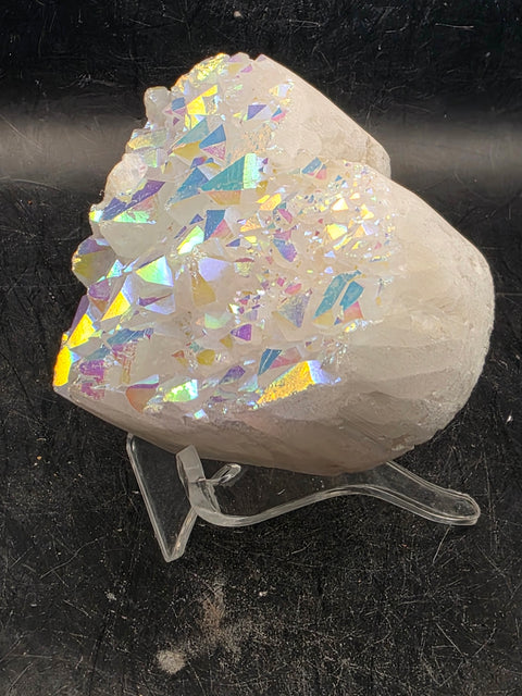 White pearl aura quartz heart! 8 ounces, 2.7 inches wide, 2.5" tall