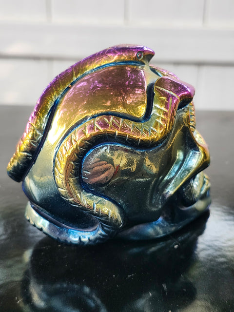 Titanium obsidian skull & snake! 1.1 pound, 3.7 inches long, 3 tall, 2.5 wide