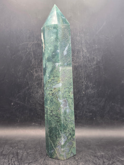 Large moss agate tower! 7.4 inches tall, 13.6 ounces!