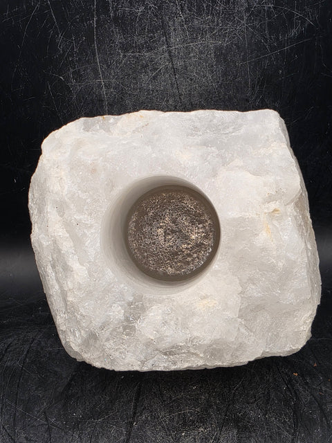 Clear quartz candle holder! 2.2 pounds, 4 inches by 3.5 inches!