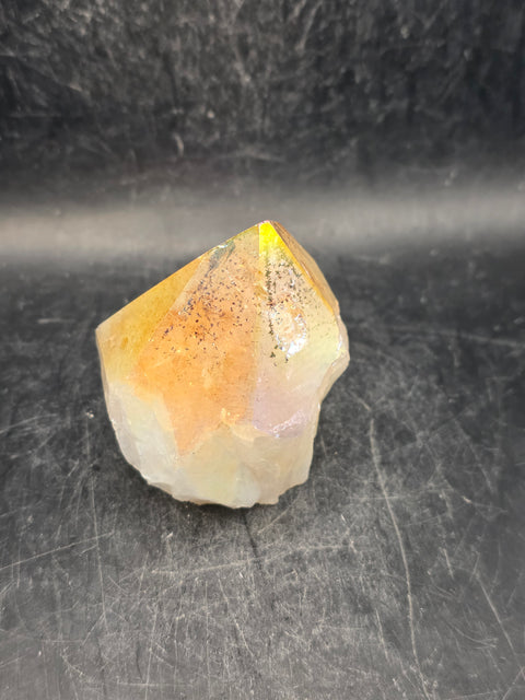 Angel aura citrine polished top point! 5.7 ounces, 2.3 inch by 2.3"