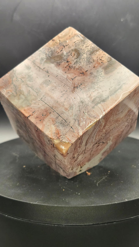 Pink dendritic jasper balancing cube 1.4 pounds, 2.4 by 2.4 inches