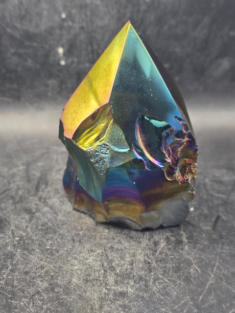 Titanium obsidian polished top point! 7.8 ounces, 3 inches tall!