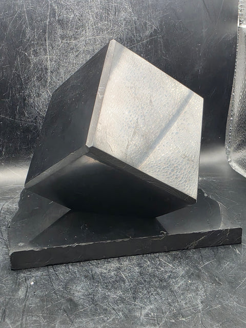 Shungite balancing cube with stand! 2.9 inch by 2.9" 2 pounds