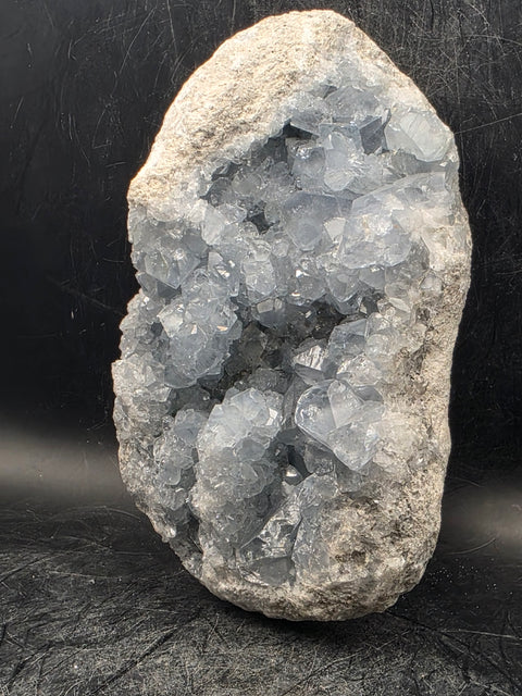Large blue calcite geode! 1.15 pounds, 5.3 inches long, 2.3" wide