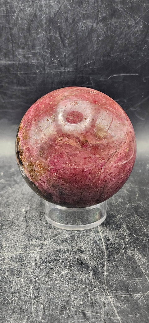 Rhodonite sphere! 57.9mm, 2.2 inches, 13 ounces