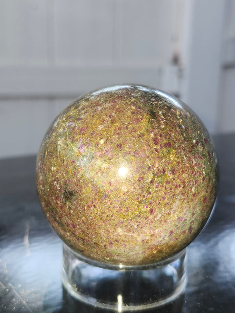 Ruby in kyanite sphere! 14 ounces, 61.1mm,2.40 inches uv reactive