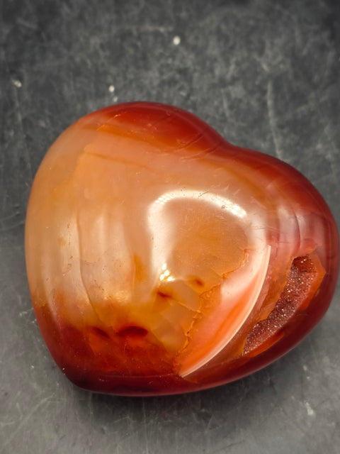 Druzy Carnelian agate heart! 7 ounces, 2.6 inches wide, 2.4" tall