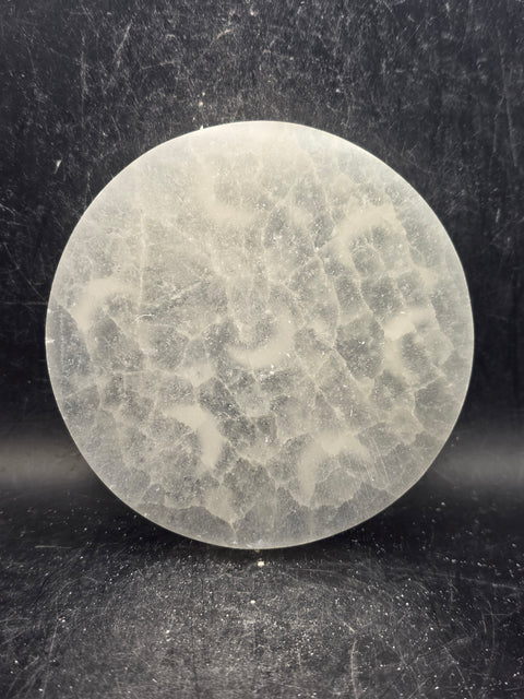 Selenite sun and moon etched charging plate! 4 inches wide