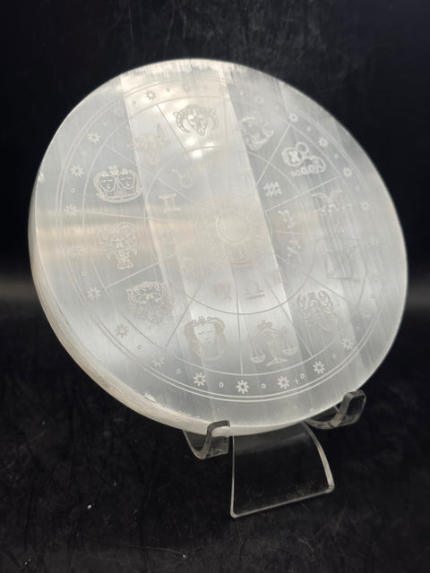 Selenite zodiac charging plate large! 5.5 inches, 14cm!