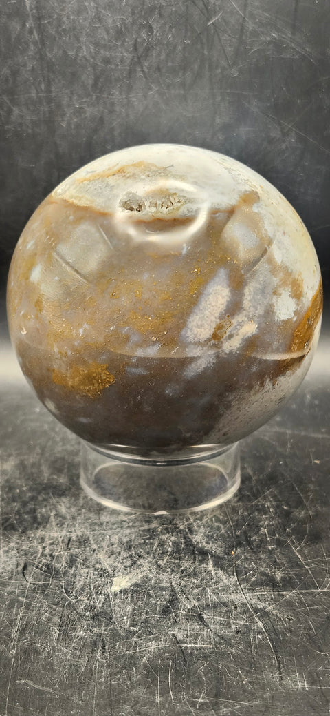 Druzy ocean jasper sphere! 82.6mm, 3.2 inches, 1.11 pounds!