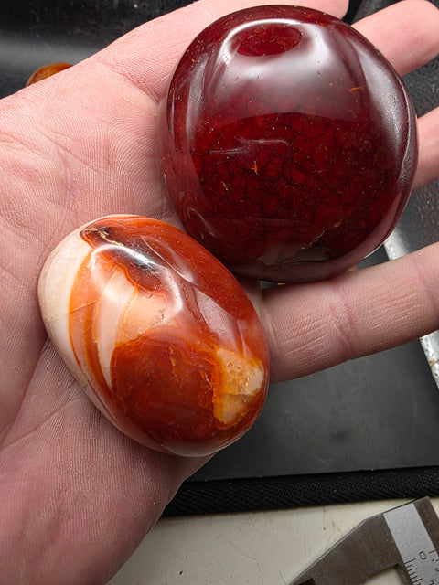 Carnelian agate palm stones! Set of 2! 1.5 to 2.6 inches!