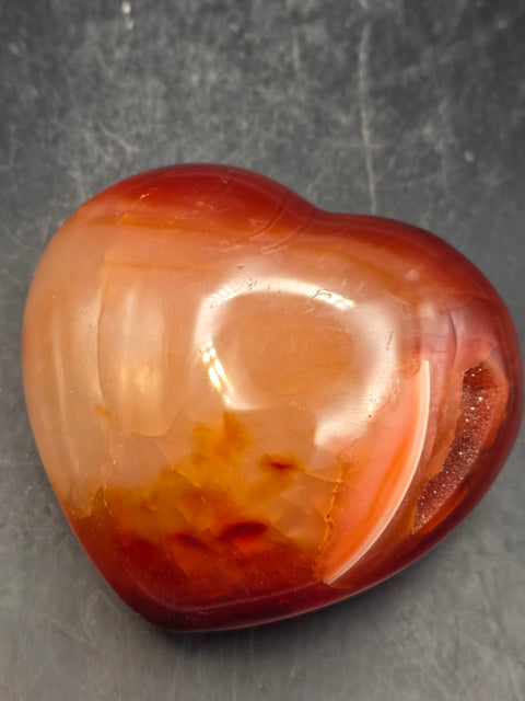 Druzy Carnelian agate heart! 7 ounces, 2.6 inches wide, 2.4" tall