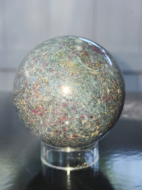 Ruby in kyanite sphere! 13.1 ounces, 58mm, 2.29 inches uv reactive