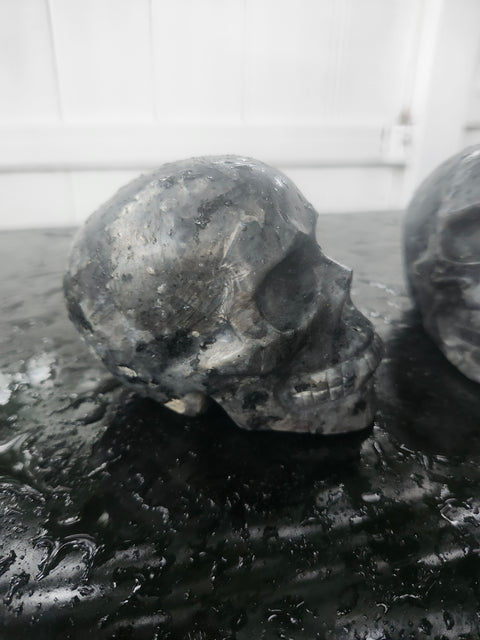 Larvikite skull! 1.3 pounds, 3.7 inches long, 2.7 tall, 2.2 wide