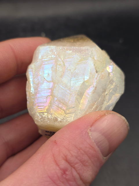 Angel aura citrine polished top point! 5.4 ounces, 2.3 inches tall
