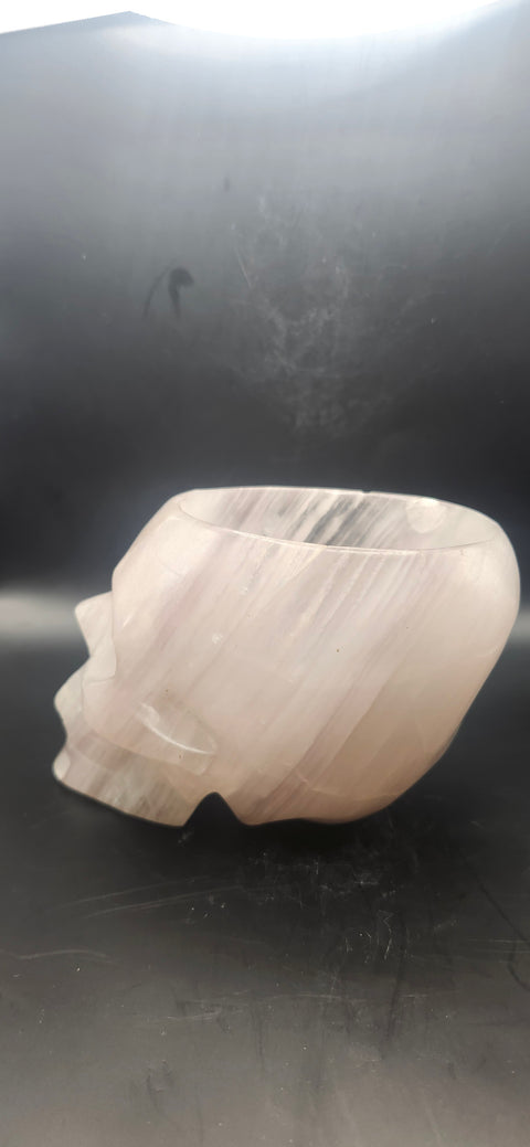 Striped Calcite skull offering bowl. 2.8 pounds, 5 by 4 by 3 inches