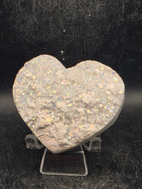 White pearl aura quartz heart! 4.7 ounces, 2.7 inches wide, 2.3" tall