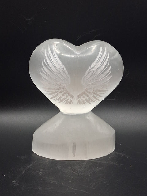 Selenite angel wing heart! 14 ounces, 4 inches tall, 3" wide