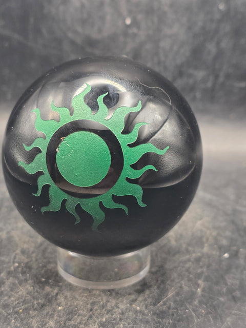 Black obsidian green sun sphere! 11.2 ounces, 2.4 inches!