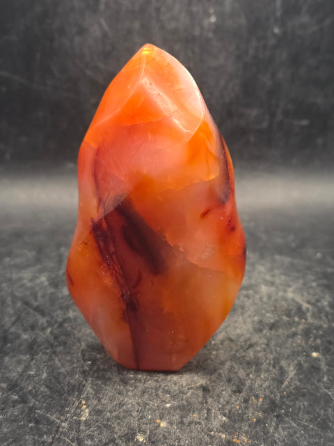 Carnelian agate flame tower! 6 ounces, 3.3 inches tall, 1.7" wide