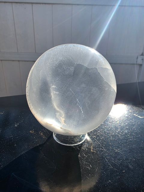 Jumbo selenite sphere with led light! 2.8 pounds, 95mm, 3.7 inches