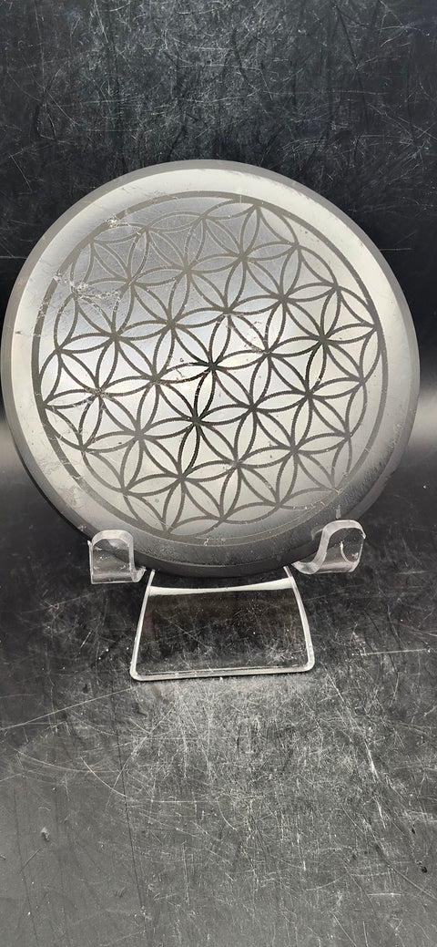 Shungite Flower of life charging plate! 3.75 inches, 6 ounces!