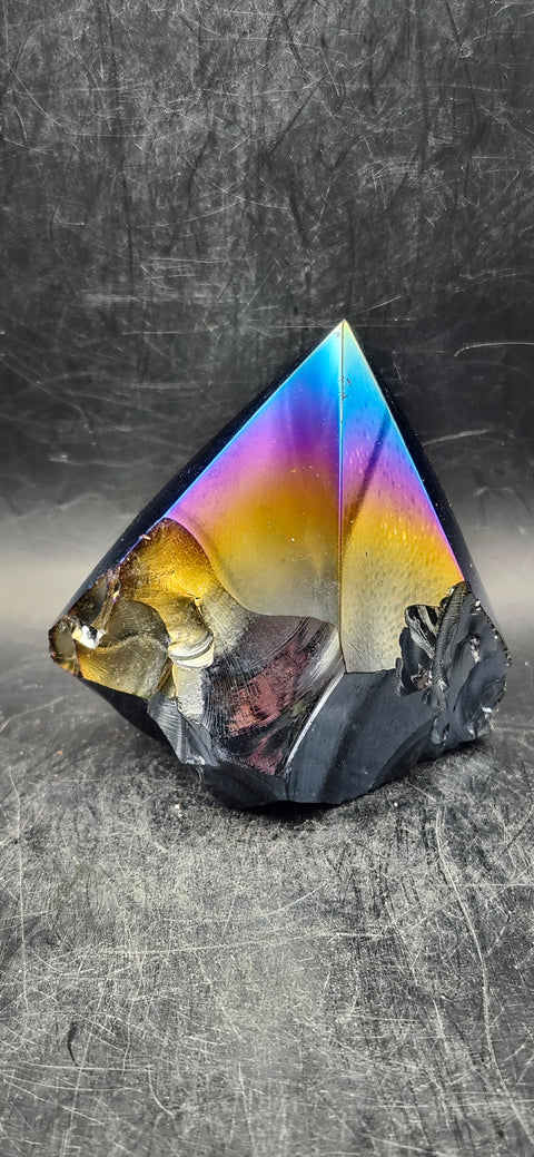 Titanium obsidian polished top point! 8.6 ounces, 2.8 inches tall