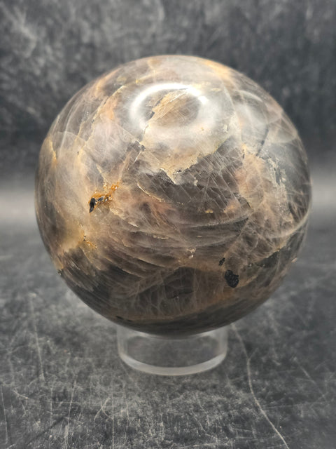 Black moonstone sphere! 73.7 mm, 2.9 inches, 1.3 pounds