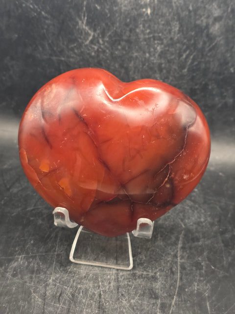 Carnelian agate heart! 10 ounces, 3.4 inches wide, 2.9 inches tall